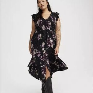Torrid Black and Purple Floral Midi Dress